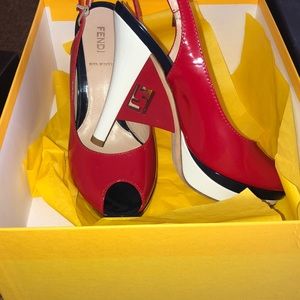 Red white and blue Fendi heels